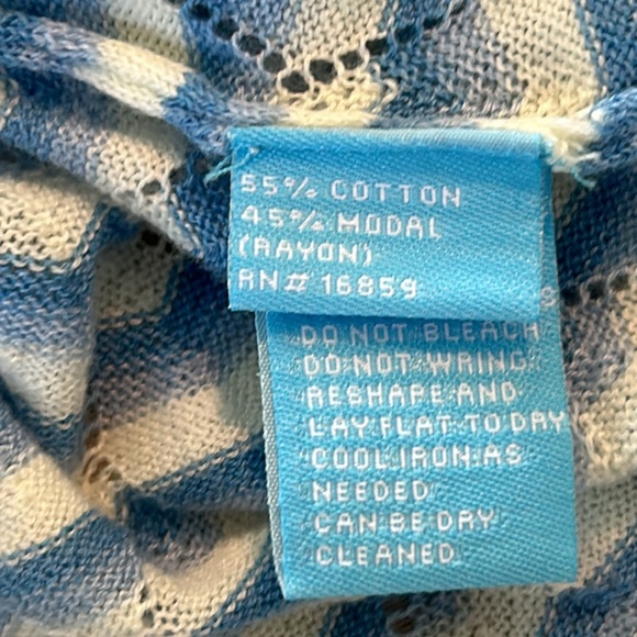 J McLaughlin Chevron Stripe Loose Weave Open-Front Cardigan Sweater Blue & White - Picture 6 of 9